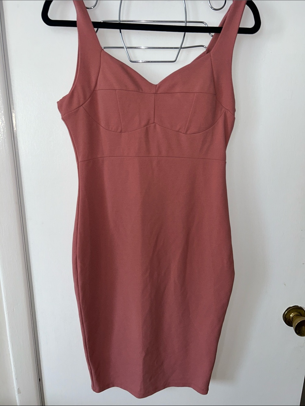 Classic Rose-Tone Bodycon Midi Dress w/ Bustier Bodice - Sleeveless Medium